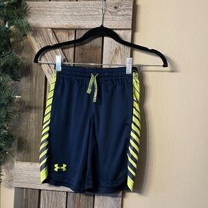 Under Armour Dark Blue Shorts with Bright Yellow Stripes